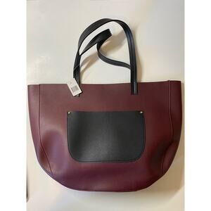 Large Purple  Handbag Burgundy & Black Vegan Leather Tote Bag Purse MSRP $94
